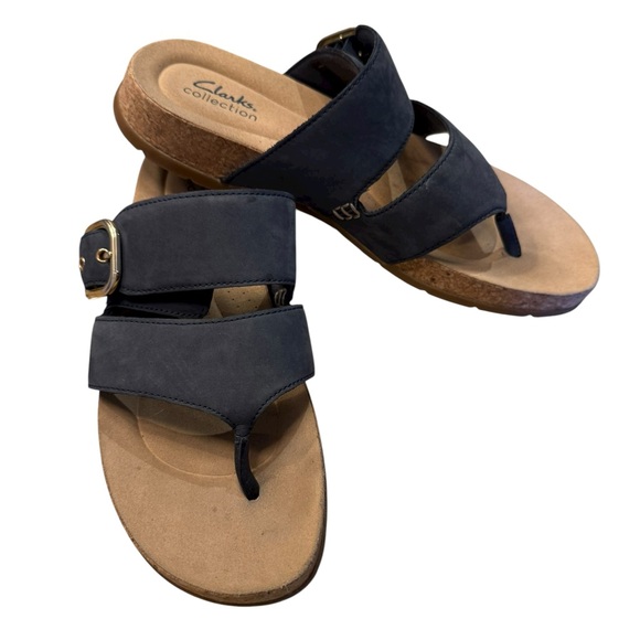 Clarks Collection Women’s Size 10 Navy Sandals with Buckle - Picture 1 of 8